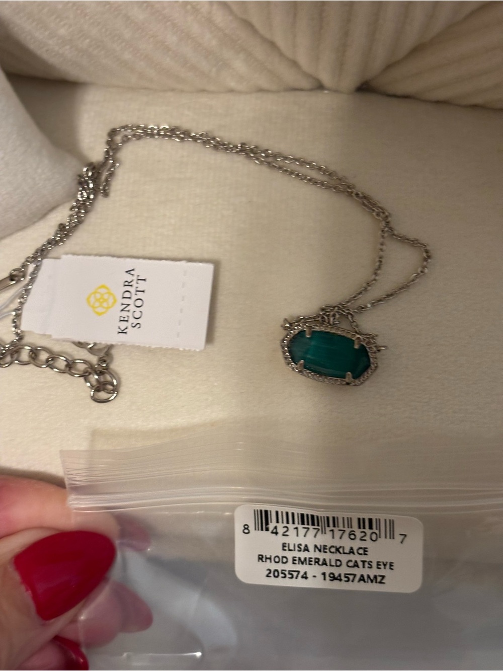 Kendra Scott Silver Necklace with Green Oval Stone - Picture 6 of 6